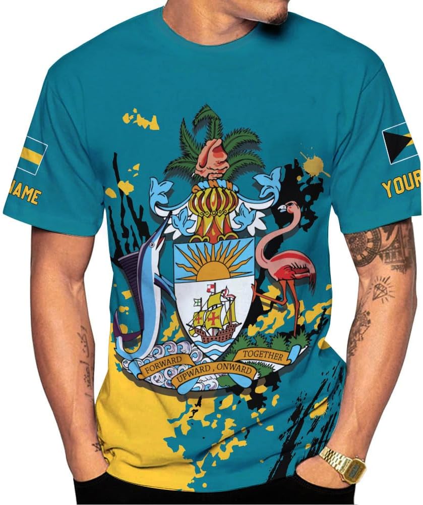 Artparel Personalized Bahamas Shirts 3D Bahamas T-Shirt Bahamas Shirts for Men Bahamas Souvenirs Shirts Bahamas Flag Shirts