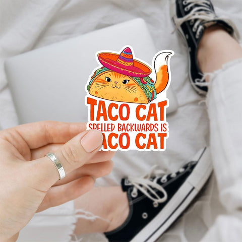 (3Pcs) Taco Cat Spelled Backwards is Taco Cat Sticker, Taco Bumper Sticker Tacos Decal, Mental Health Awareness Sticker, Cat Therapy Sticker - Stickers for Laptop Water Bottle Phone Car Window Helmet