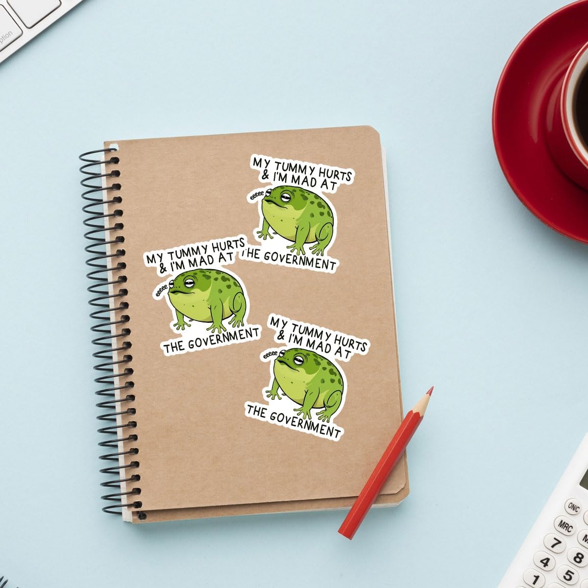 3 Pcs My Tummy Hurts and Im Mad at The Government Sticker, Sarcastic Humor Frog Stickers Waterproof - Vinyl Stickers for Water Bottles Laptop Car Hart Hat Helmet 3 Inches