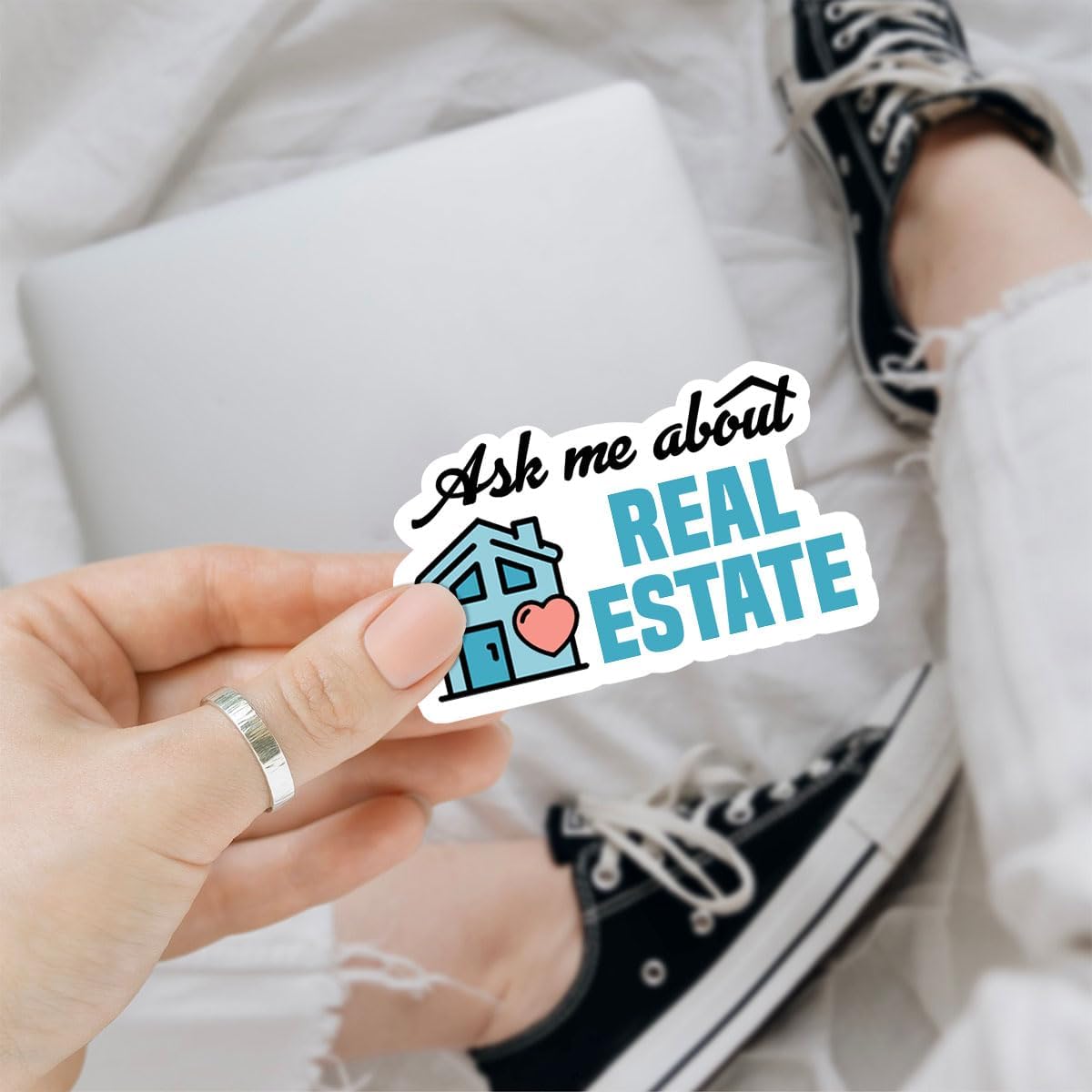 3 Pcs Ask Me About Real Estate Sticker, Real Estate Decal Laptop, Real Estate Computer Decal, Real Estate Laptop Sticker Agent Labor Woker Investor Stickers Laptop Phone Car Helmet 3"x3" (R1)