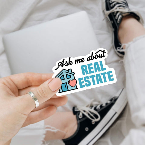 3 Pcs Ask Me About Real Estate Sticker, Real Estate Decal Laptop, Real Estate Computer Decal, Real Estate Laptop Sticker Agent Labor Woker Investor Stickers Laptop Phone Car Helmet 3"x3" (R1)