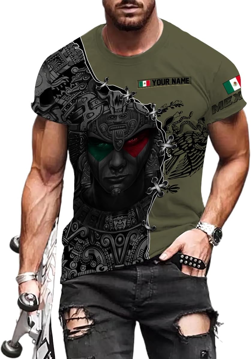 Mostefy Personalized Name Mexican Shirts 3D Customized Mexico Shirt US Flag, Mexican Shirts for Women Unisex