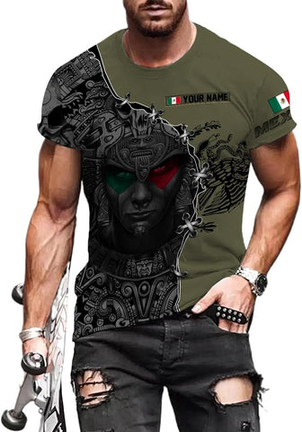 Mostefy Personalized Name Mexican Shirts 3D Customized Mexico Shirt US Flag, Mexican Shirts for Women Unisex