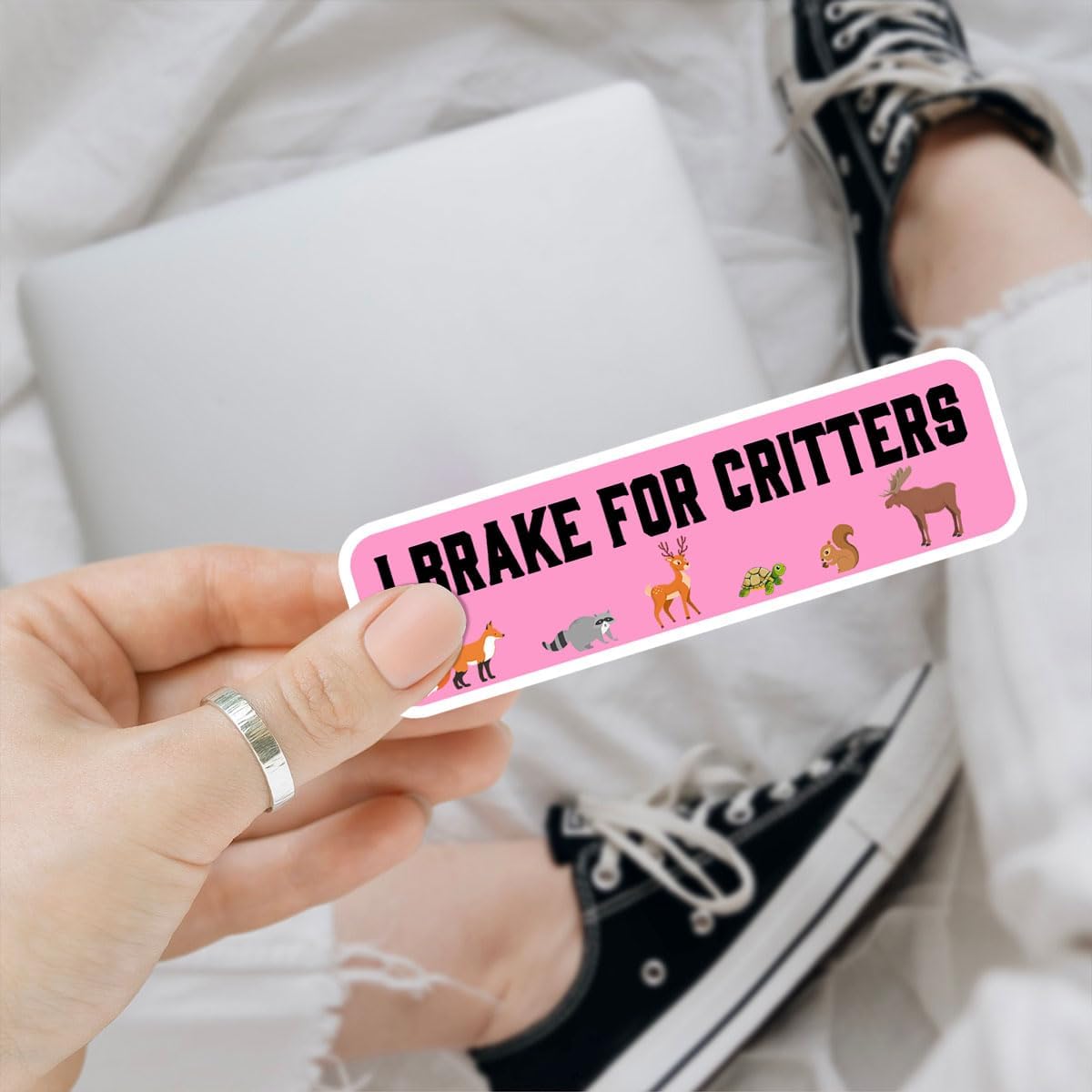 I Brake for Critters Bumper Sticker – Funny Animal Lover Bumper Stickers, Wildlife Rescue Vinyl Decal 5 Inch for Car, Truck, Laptop, Window, Cooler, Helmet – Cute Road Safety Sticker for Drivers