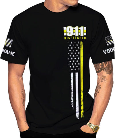 Personalized Name Dispatcher Thin Yellow Line US Flag Dispatcher T-Shirt, Custom Name Dispatcher T Shirts for Men and Women