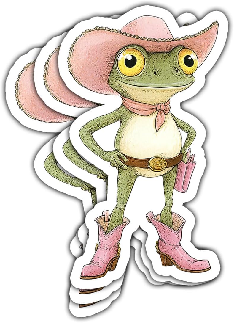 (3pcs) Frog Cowboy Sticker, Frog Cowgirl Sticker, Frog with Hat Cowboy Sticker, Meme Frog Sticker, Cute Frog Sticker Die-Cut Waterproof Vinyl Sticker Laptop Water Bottle Phone Helmet (Vinyl, froggirl)