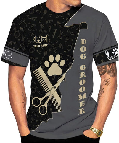 Mostprints Personalized Name Dog Groomer Shirt 3D, Funny Dog Groomer Apparel Shirts, Dog Groomer Gifts for Men and Women