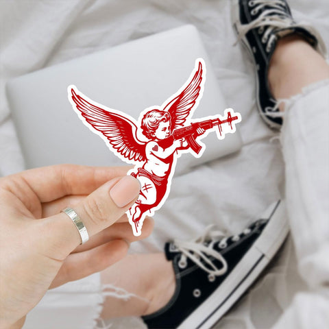 3 Pcs Angel with Machine Gun Sticker, Gun Stickers Decals, Cupid Stickers, Offensive Bumper Stickers - Funny Vinyl Stickers for Water Bottles Laptop Phone Car Window Helmet 3 Inches