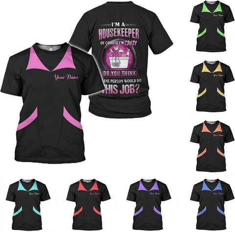 MoonArt Personalized Hoosekeeping Shirts 3D Over Print for Men & Women, Housekeeper House Cleaning Uniforms for Women