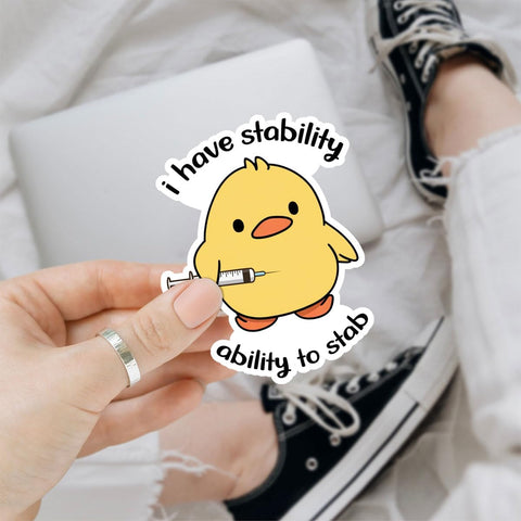 3Pcs I Have Stability Ability To Stab Funny Cute Duck Sticker, Duck Nurse Bumper Sticker, I Will Stab You Sticker, Funny Nurse Medical Healthcare Decal- Sticker For Laptop Water Bottle Phone Helmet 3"