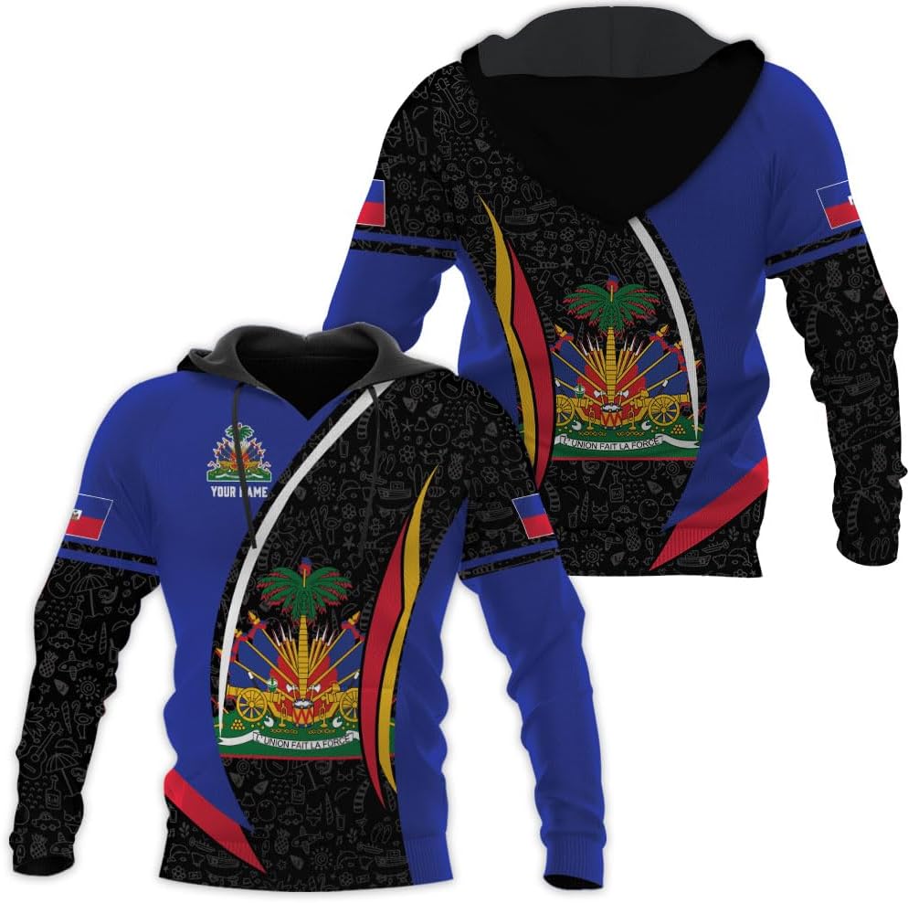 Vybonz Personalized Haiti Zip Hoodie - Men & Women Haitian Pride Coat Of Arms Hoodie