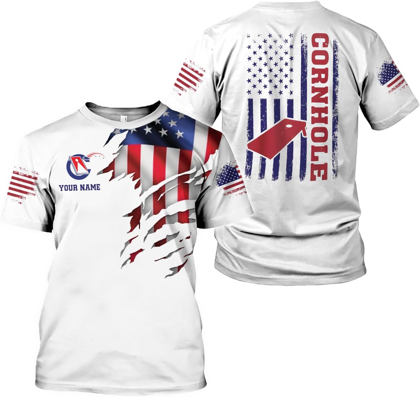 Custom 3D Cornhole T-Shirt Personalized Cornhole Team Uniform Gift for Men & Women Toss Game Board Bag Apparel