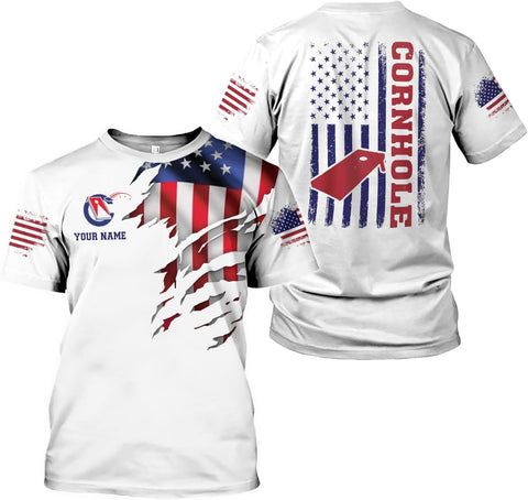 Custom 3D Cornhole T-Shirt Personalized Cornhole Team Uniform Gift for Men & Women Toss Game Board Bag Apparel