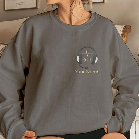 Intenprints Personalized Embroidered Dispatcher Shirt 911 Emergency Services Sweatshirt Thin Gold Line Flag Dispatcher Shirt