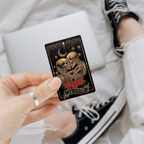 3 Pcs The Lovers Tarot Card Stickers Bumper, Fortune Teller Magic Witchy Love Decal, Love Tarot Book Lover Skeleton Sticker for Helmet Water Bottle Tumbler Phone Case 3"x3"