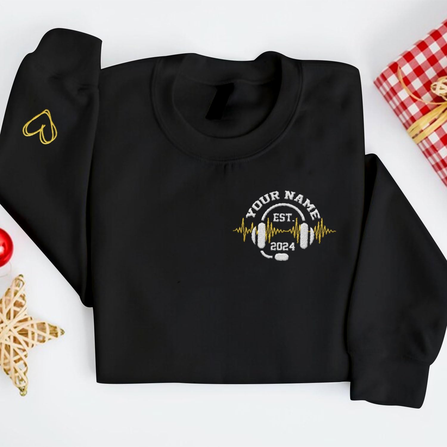 Intenprints Personalized Embroidered Dispatcher Shirt 911 Emergency Services Sweatshirt Thin Gold Line Flag Dispatcher Shirt