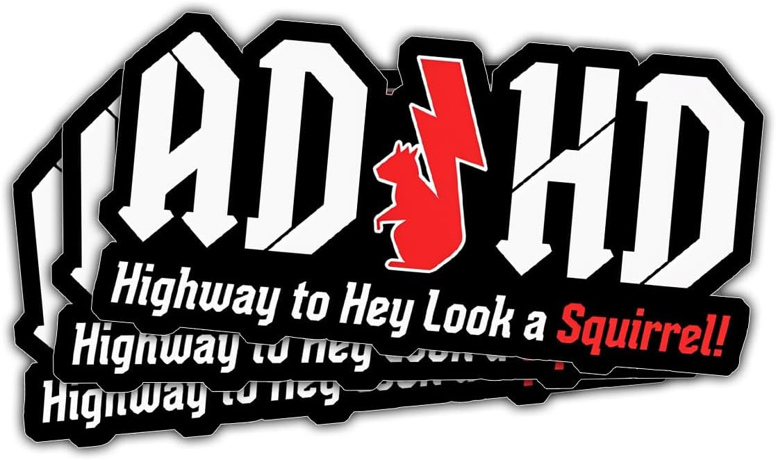 (3 Pcs) ADHD Stickers - AD/HD Highway to Hey Look a Squirrel, Funny 5 Inch Vinyl Truck Decals for Windows, Cars, Trucks, Laptops, Water Bottles - Squirrel Sticker, Funny Window Stickers