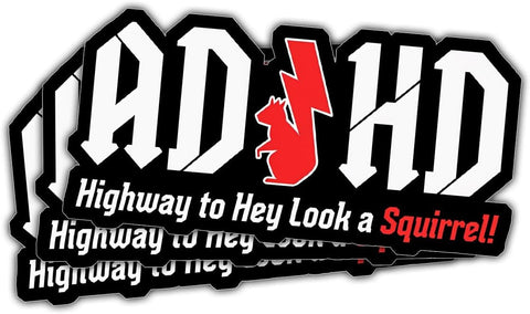 (3 Pcs) ADHD Stickers - AD/HD Highway to Hey Look a Squirrel, Funny 5 Inch Vinyl Truck Decals for Windows, Cars, Trucks, Laptops, Water Bottles - Squirrel Sticker, Funny Window Stickers