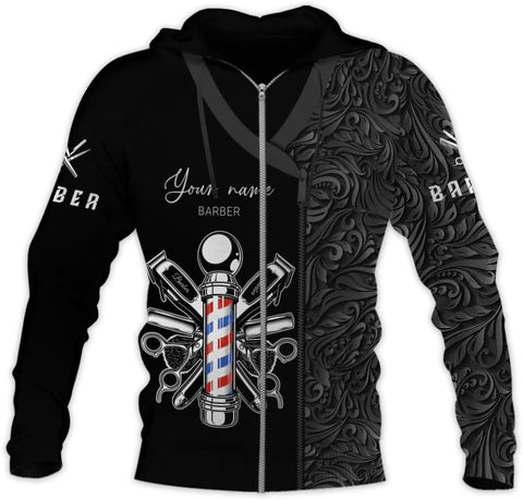 Vybonz Personalized Name Barber 3D AOP Hoodie Gift for Men & Women, Hair Stylist Shirt Barbershop