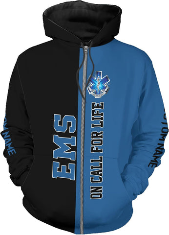 Leeprints Personalized EMT Hoodie EMS Sweatshirt Custom EMS Zip Hoodie Paramedic Uniform Emergency Medical Technician Shirts