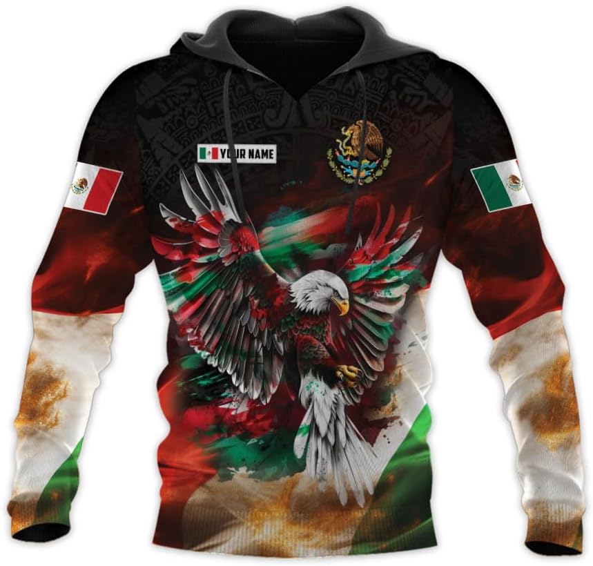 HomeDesign Custom Mexico Shirts Personalized Name Mexican 3D Flag Shirt for Men Women Aztec Unisex US Eagle Pride Camisas