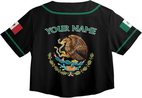 Mostprints Personalized Name Number Mexico Baseball Jersey Croptop Shirt, Mexican Shirts for Women, Mexico Shirts for Women