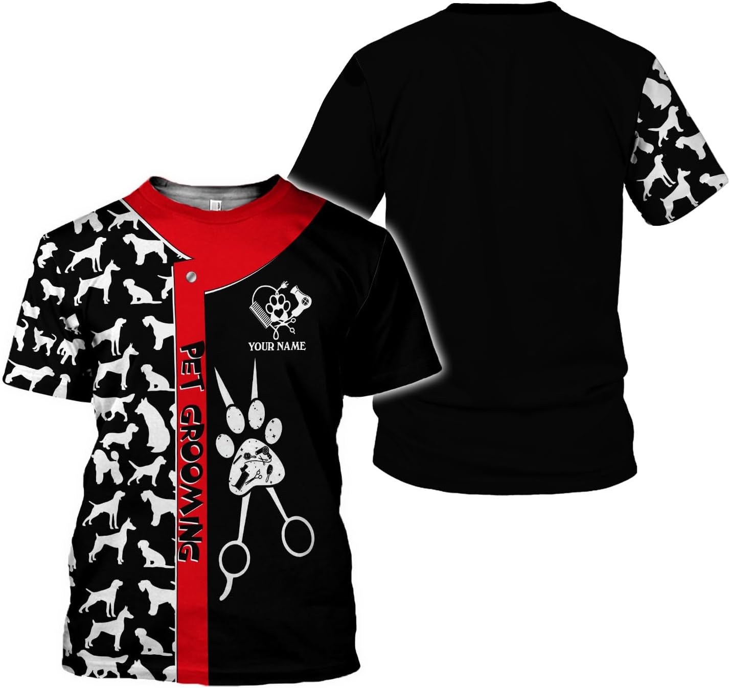 MoonArt Personalized Dog Grooming 3D T-Shirt Custom Spa, Cute Pet Grooming Summer Uniform Tee Shirt for Women