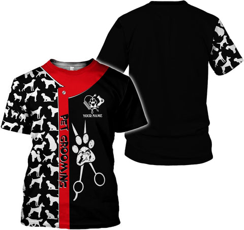 MoonArt Personalized Dog Grooming 3D T-Shirt Custom Spa, Cute Pet Grooming Summer Uniform Tee Shirt for Women