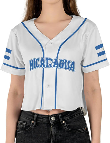Personalized Nicaragua Baseball Croptop Shirt, Nicaraguan Flag Jersey for Women Jersey Pride