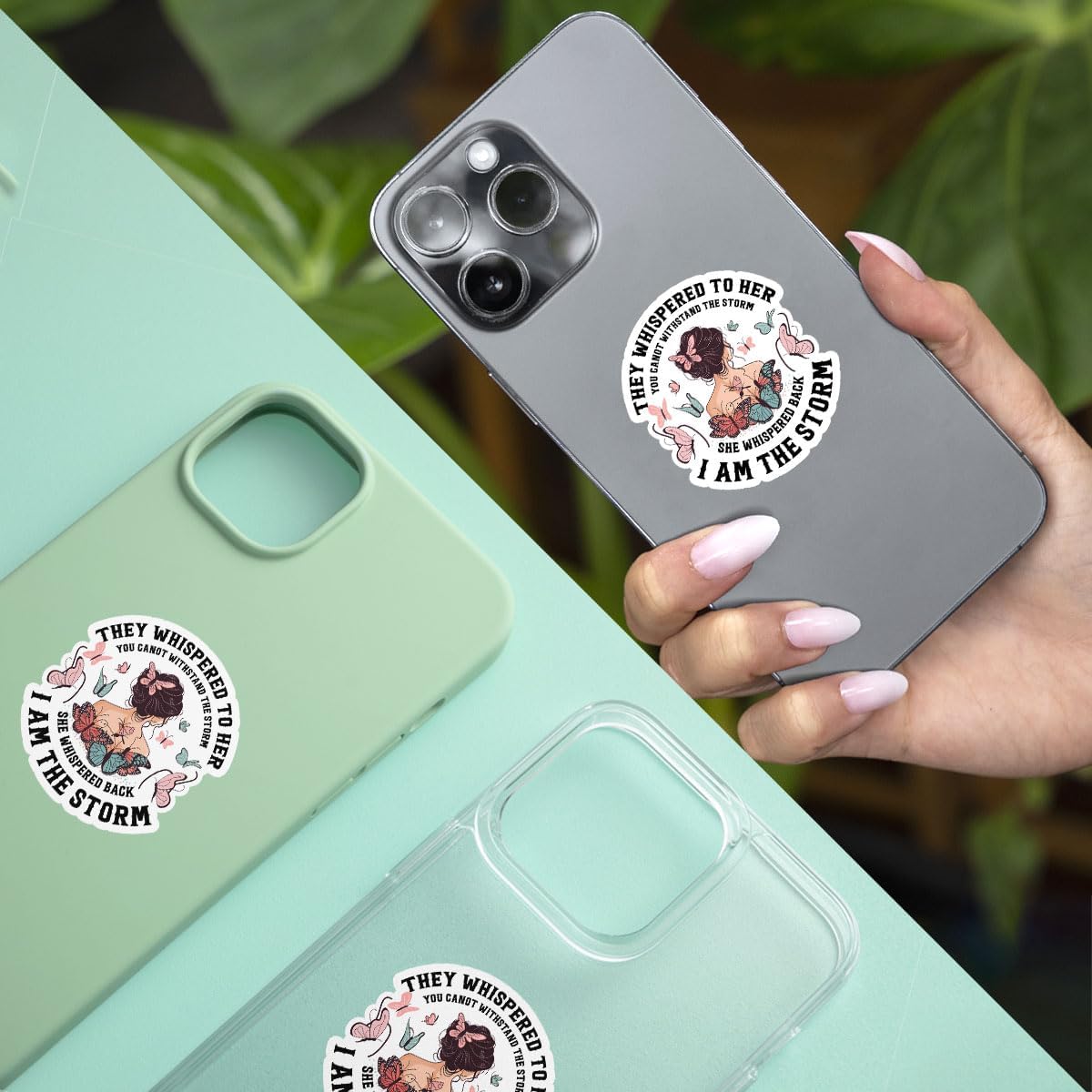 3Pcs They Whispered to Her You Can Not Withstand The Storm She Whispered Back I Am The Storm Vinyl Sticker, They Whispered to Her Sticker - Sticker for Laptop Water Bottle Car Phone Hard Hat 3"