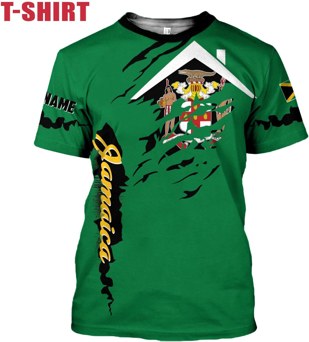 Ligthuy Personalized Jamaica Shirt 3D, Custom Jamaica Flag Lion Shirt for Men and Women, Jamaican Pride T-Shirt Unisex