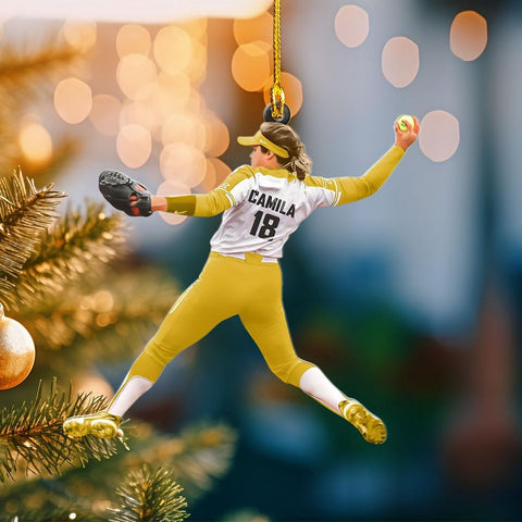 MoonArt Personalized Softball Ornament Christmas Tree Decoration Custom Softball Christmas Ornament 2D Shape Flat Softball Lover Gifts Beginner Softball Players Ornament Gift (SB3)