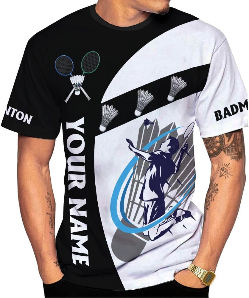Personalized Badminton Shirt 3D Over Print, Badminton Players T-Shirt, Badminton Sport Uniform Shirt for Men S-5XL (BMT 9)