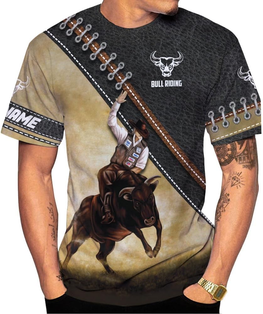Mostprints Personalized Name Bull Riding Shirt 3D, Rodeo Shirts Bull Biding Shirts for Men and Women, Bull Rider Shirt Gift