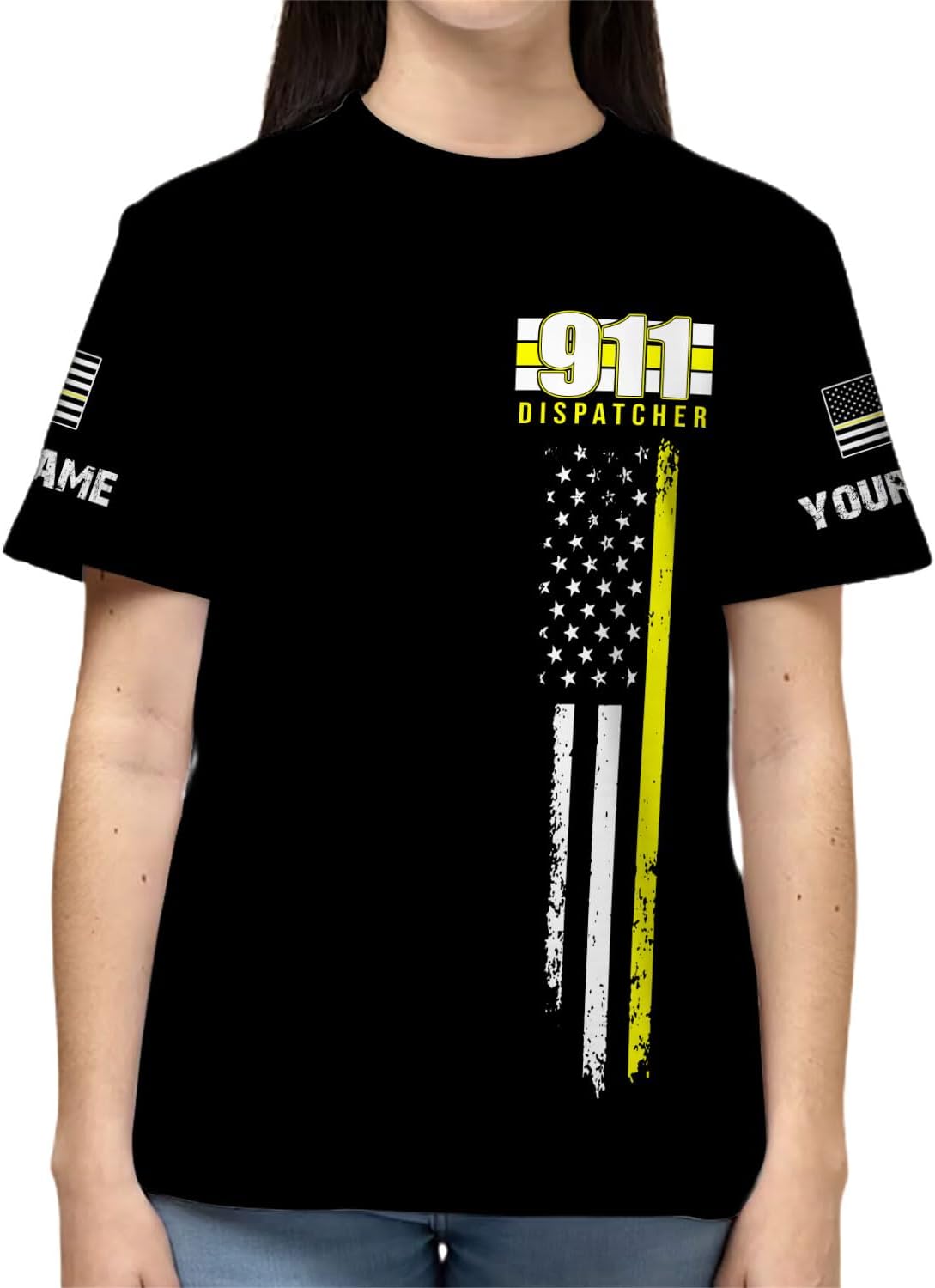 Personalized Name Dispatcher Thin Yellow Line US Flag Dispatcher T-Shirt, Custom Name Dispatcher T Shirts for Men and Women