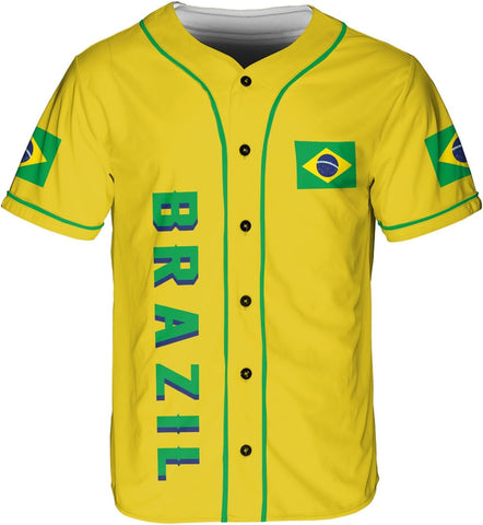 Mostprints Personalized Brazil Baseball Jersey Shirt 3D Brasil Brazilian Flag Bandera Bandeira Jersey Soccer for Men Women