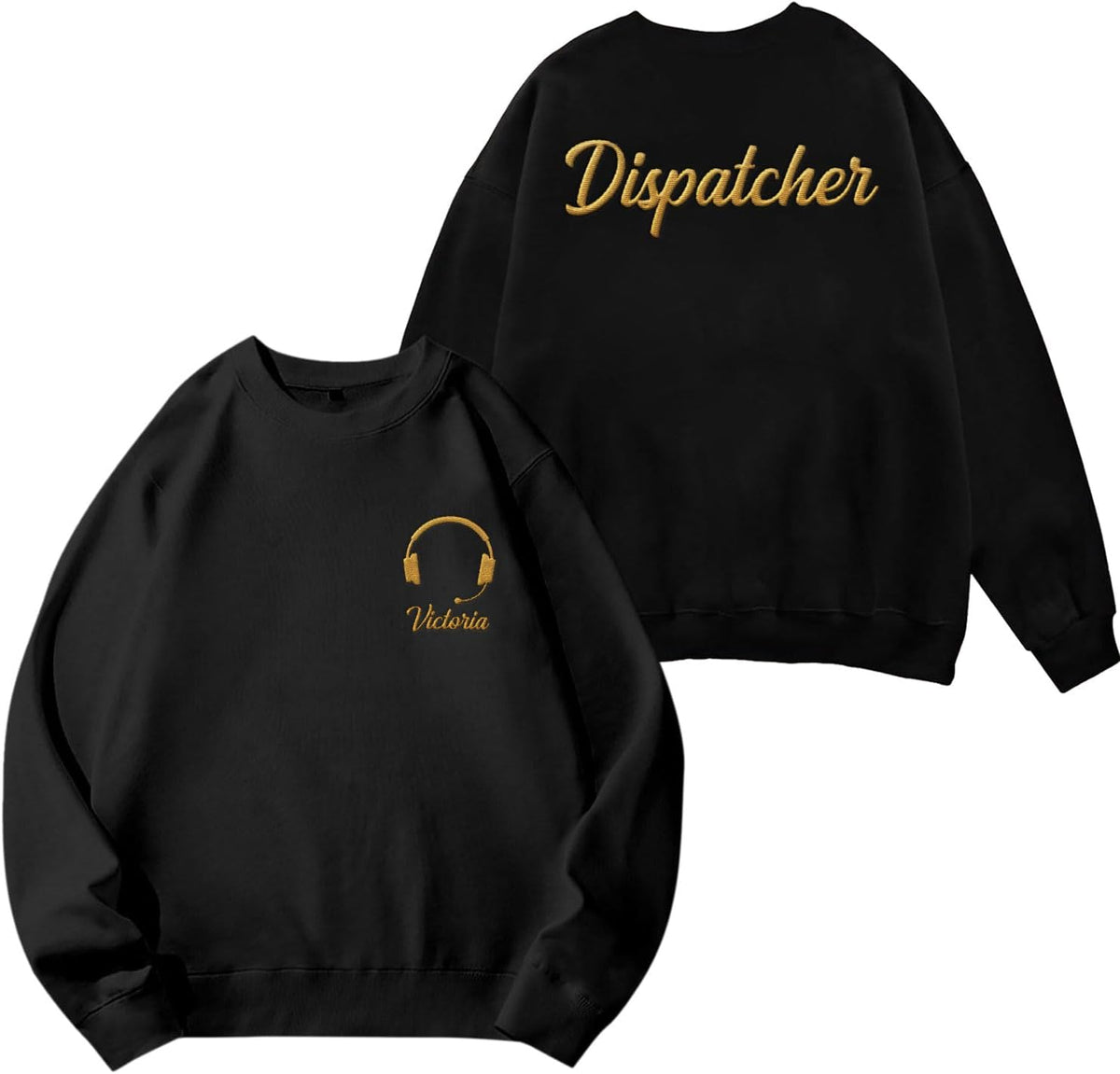 Leeprints Personalized Embroidered Dispatcher 911 Sweatshirt, Pulse Dispatch Embroider Hoodie, Thin Gold Line 911