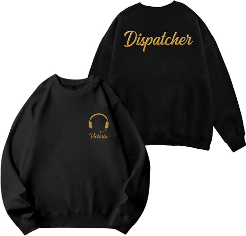 Leeprints Personalized Embroidered Dispatcher 911 Sweatshirt, Pulse Dispatch Embroider Hoodie, Thin Gold Line 911