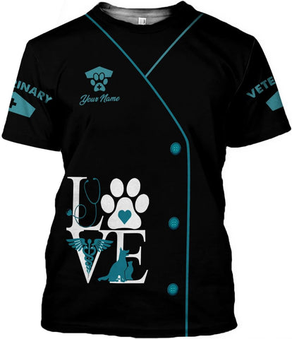 Suseaz Personalized Vet Tech Shirts for Veterinarian, Veterinary Medicine Technician Men Women Shirt, Paw Dog Cat Animal Love