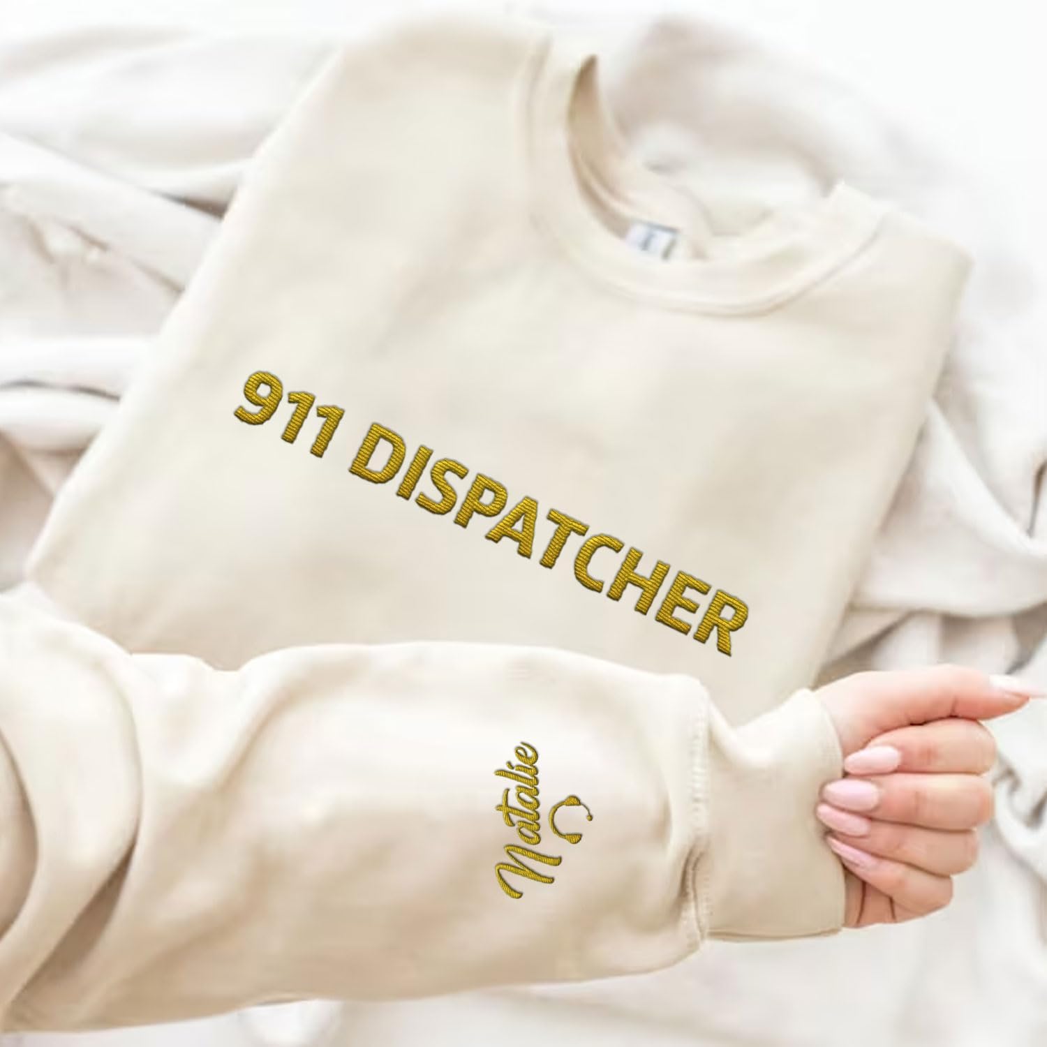 Leeprints Personalized Embroidered Dispatcher 911 Sweatshirt, Pulse Dispatch Embroider Hoodie, Thin Gold Line 911