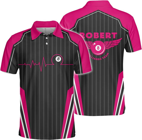 Personalized 8 Ball Polo Shirt, Billiard Shirt Custom Billiard Player 3D Print Shirts for Men Women Teams Pool (Polyester, PL29)
