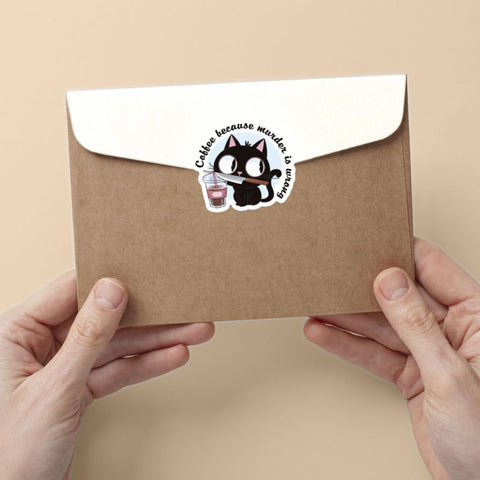 (3 Pcs) Coffee Because Murder is Wrong Cat Sticker, Funny Cat Coffee Vinyl Sticker, Waterproof Die-Cut Decal for Laptop, Water Bottle, Helmet, Car, Gifts 3"x3"