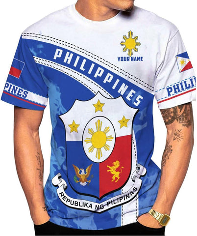 Mostprints Personalized Name Philippines Shirts 3D, Filipino Flag Pride Shirt Philippines Shirt Flag Tshirt for Men Women S-5XL