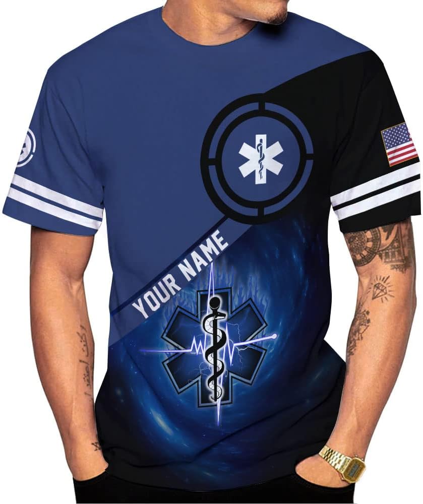Mostefy Personalized Name EMS Shirt 3D Uniform Emergency Medical Technician, EMS Shirts for Men, EMT Shirt, Paramedic Shirt