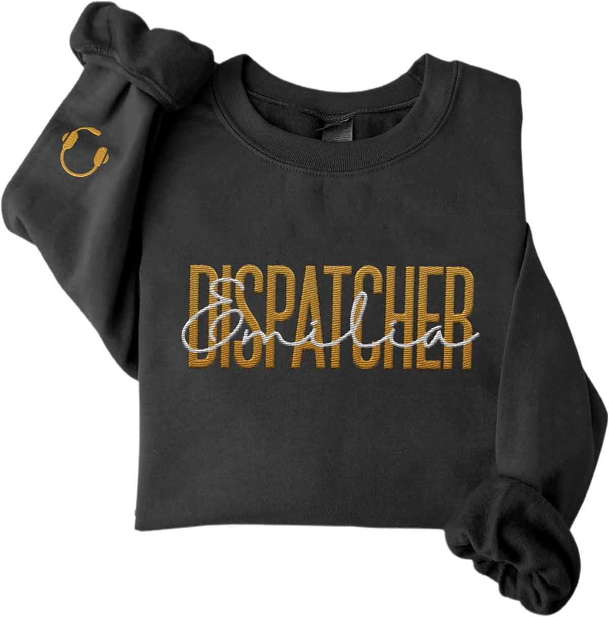 Leeprints Personalized Embroidered Dispatcher 911 Sweatshirt, Pulse Dispatch Embroider Hoodie, Thin Gold Line 911