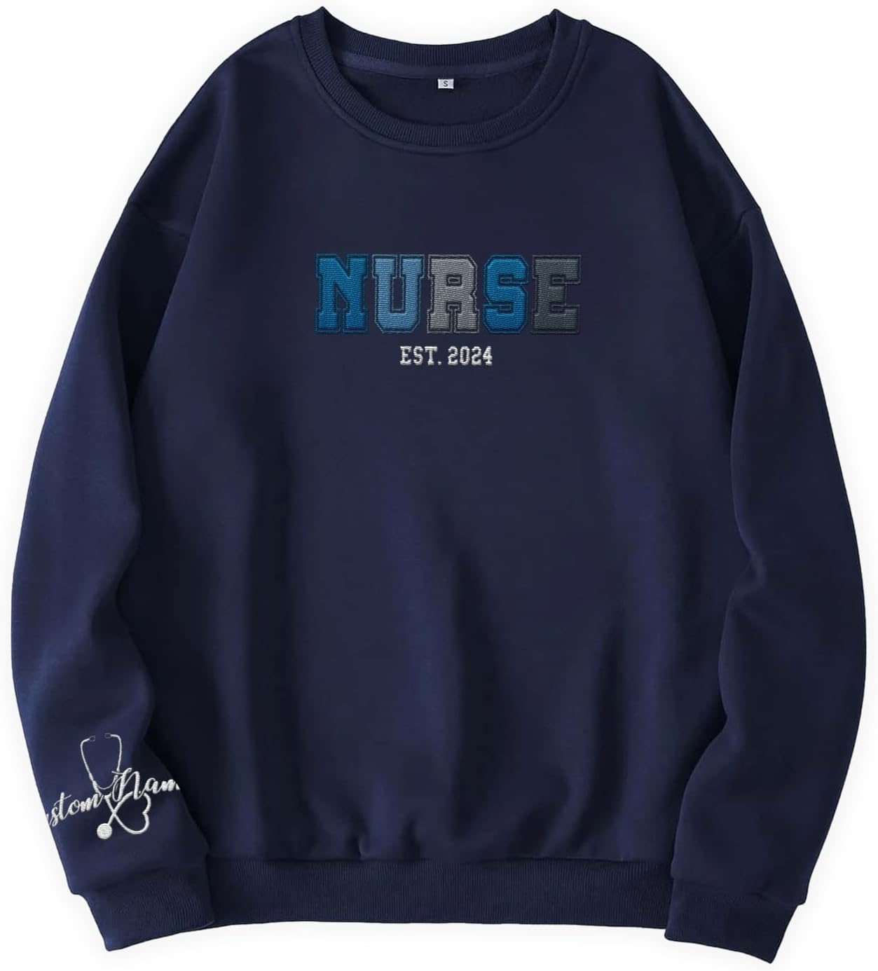Custom Embroidered Nurse Sweatshirt Personalized Name Sleeve Gift for Women RN LPN CNA Cute Health Tee for School Medical