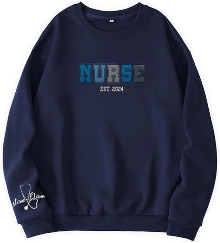 Custom Embroidered Nurse Sweatshirt Personalized Name Sleeve Gift for Women RN LPN CNA Cute Health Tee for School Medical