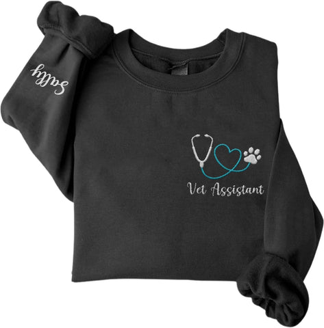 Custom Embroidered Vet Assistant Sweatshirt, Veterinary Medicine Hoodie for Women, Vet Tech Crewneck Gifts for Veterinarian