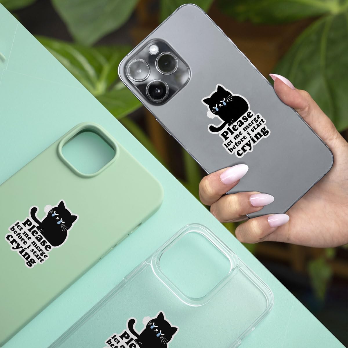 3Pcs Please Let Me Merge Before I Start Crying Sticker, Let Me Merge Bumper Sticker, Sad Black Cat Vinyl Decal, Cute Crying Stickers - Sticker for Laptop Water Bottle Car Phone Hard Hat 3"