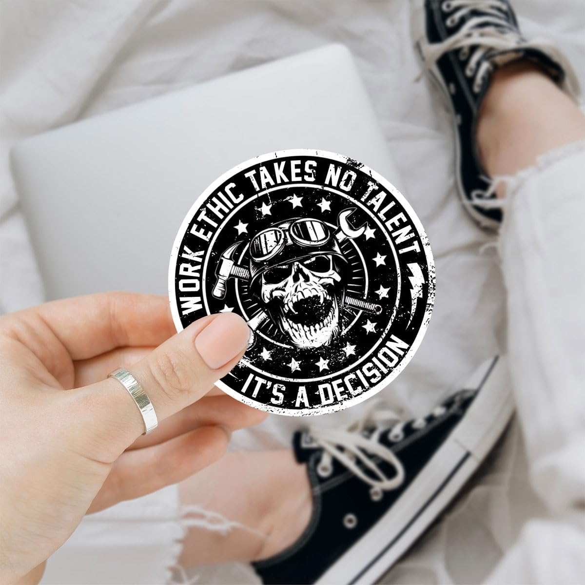 3 Pcs Work Ethic Takes No Talent It's a Decision Sticker Funny Mechanic Carpenter Toolbox Blue Collar Mechanic Sticker Work Ethic Stickers Laptop Bottle Phone Helmet Hard Hat Funny Gifts 3"x3"